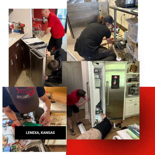Appliance Shark technicians performing appliance repairs including refrigerator and kitchen appliance service in Lenexa, Kansas