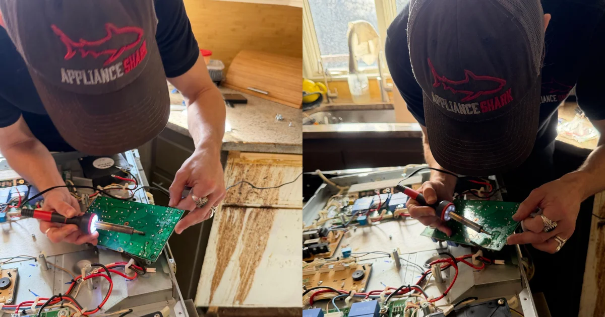 Stove Burner Is Not Working, technician inspecting circuit board with soldering iron